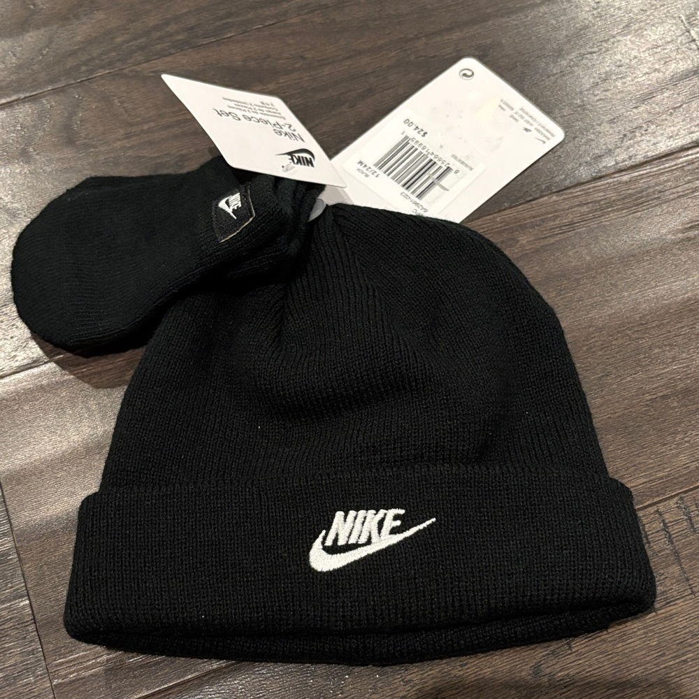 Nike 2 pc.Infant Beanie & Mitten Set, stretch,Nike Swoosh Embroidered Logo